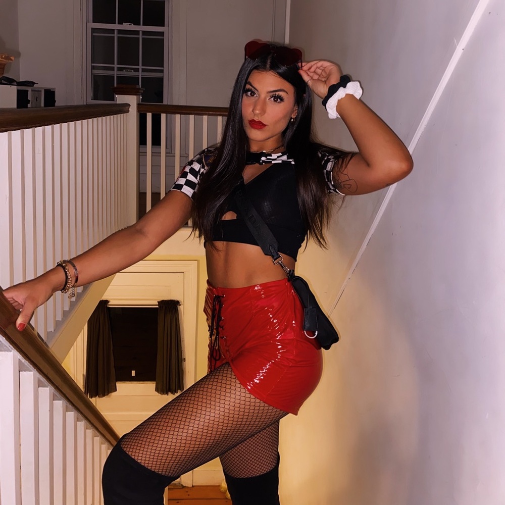 Red leather shorts